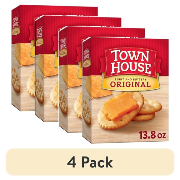 (4 pack) Town House Oven Baked Crackers, Party Snacks, Light and Buttery, Original, 13.8oz Box (1 Box)