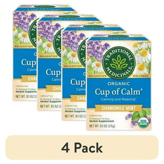 (4 pack) Traditional Medicinals Tea, Organic Cup of Calm, Tea Bags, 16 Count