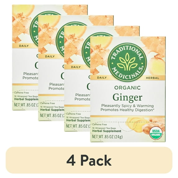 (4 pack) Traditional Medicinal Ginger, Organic Tea Bags, 16 Count