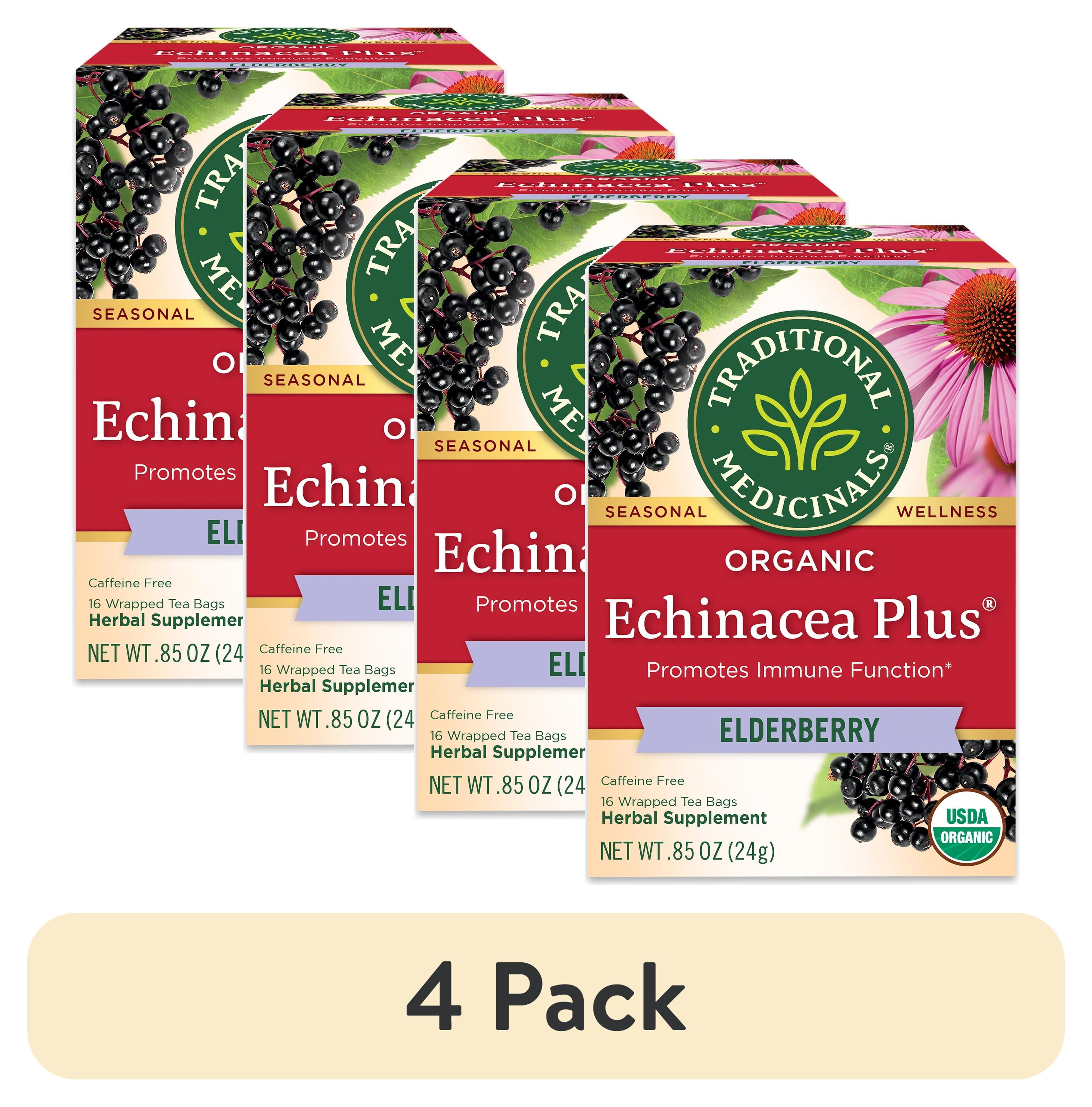 (4 pack) Traditional Medicinals, Organic Echinacea Plus Elderberry, Tea Bags, 16 Ct