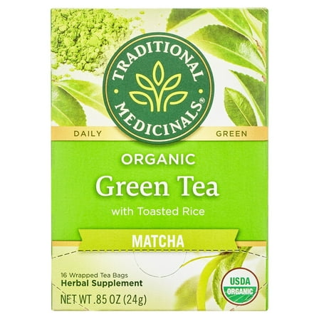 (4 pack) Traditional Medicinals, Organic Green Tea Matcha with Toasted Rice, Tea Bags, 16 Ct