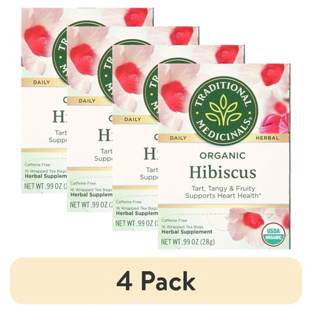 (4 pack) Traditional Medicinal Hibiscus, Organic Tea Bags, 16 Count