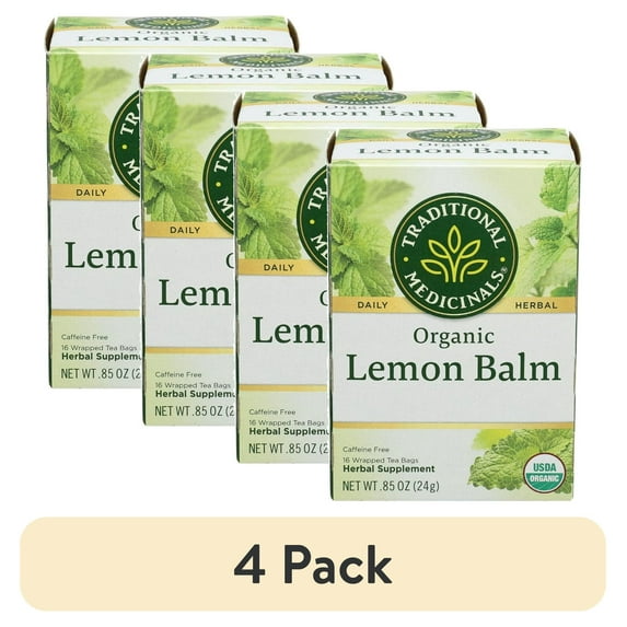 (4 pack) Traditional Medicinals, Organic Lemon Balm, Tea Bags, 16 Ct