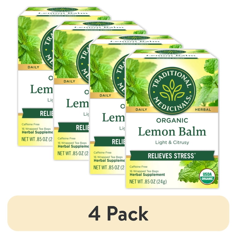 4 pack) Traditional Medicinals, Organic Lemon Balm, Tea Bags, 16 Ct