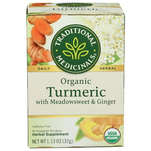 (4 pack) Traditional Medicinals, Organic Turmeric with Meadowsweet & Ginger Herbal Tea Bags, 16 Count