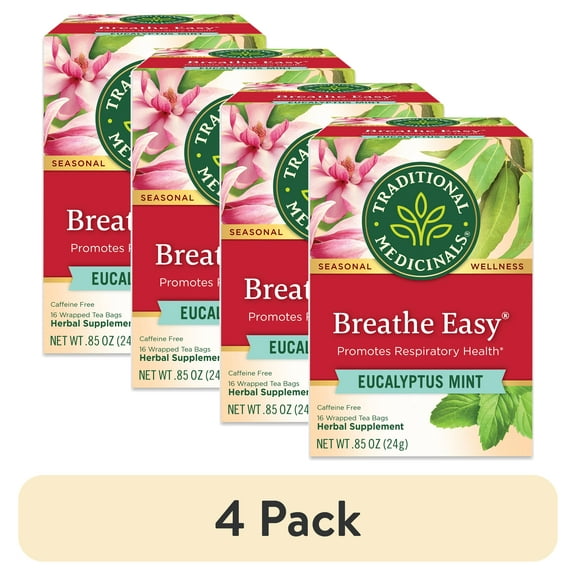 (4 pack) Traditional Medicinals Tea, Breathe Easy, Tea Bags, 16 Count