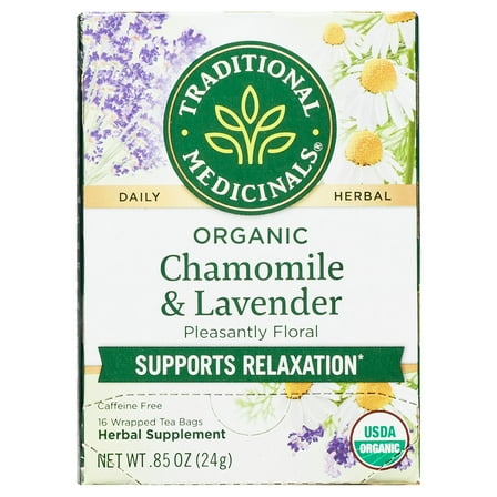 (4 pack) Traditional Medicinals Organic Chamomile and Lavender Herbal Tea Bags, 16 Count