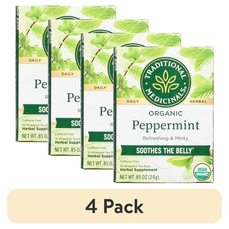(4 pack) Traditional Medicinals Tea, Organic Peppermint, Tea Bags, 16 Count