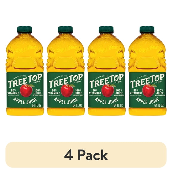 (4 pack) Tree Top 100% Apple Juice, No Sugar Added, No High Fructose Corn Syrup, 64 fl Oz