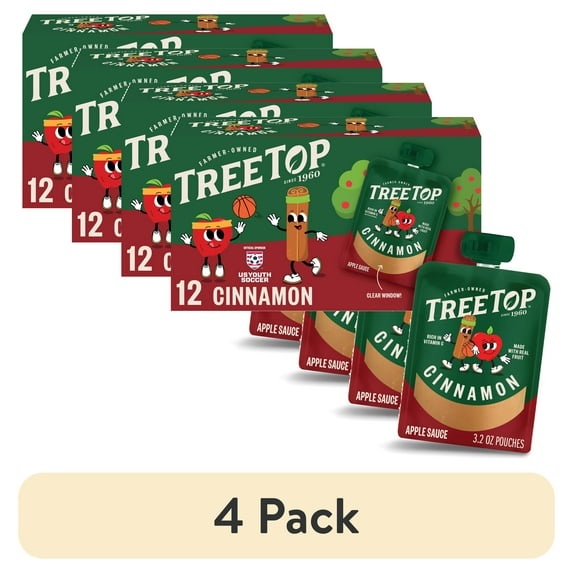 (4 pack) Tree Top Apple Sauce Pouch, Cinnamon, 3.2 oz, 12 Count