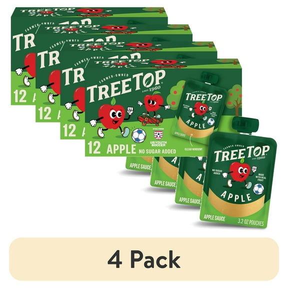 (4 pack) Tree Top Apple Sauce, No Sugar Added, 3.2 Ounce Pouch, 12 Count