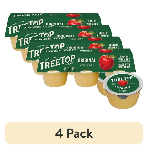 (4 pack) Tree Top Apple Sauce, Original, 4 Ounce Cup, 6 Count