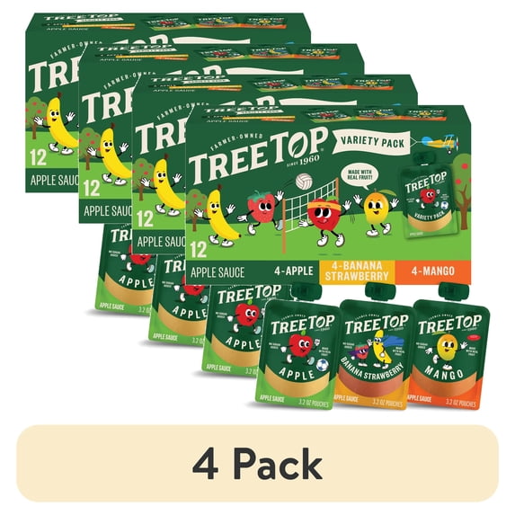 (4 pack) Tree Top Apple Sauce Variety Pack, Apple-Banana Strawberry-Mango, 3.2 Oz Pouch, 12 Count
