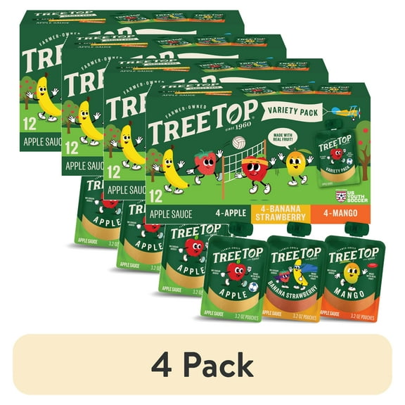 (4 pack) Tree Top Variety Pack Apple Sauce, 3.2 Ounce Pouch, 12 Count