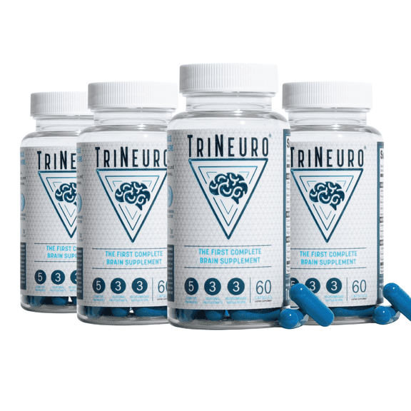 (4 pack) TriNeuro Daily Brain Supplement & Premium Nootropic for Mental Clarity, Memory and Brain Health 60 Capsules