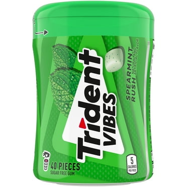 (4 pack) Trident Vibes Sugar Free Gum, Spearmint Rush, Regular Size, 40 Piece Bottle