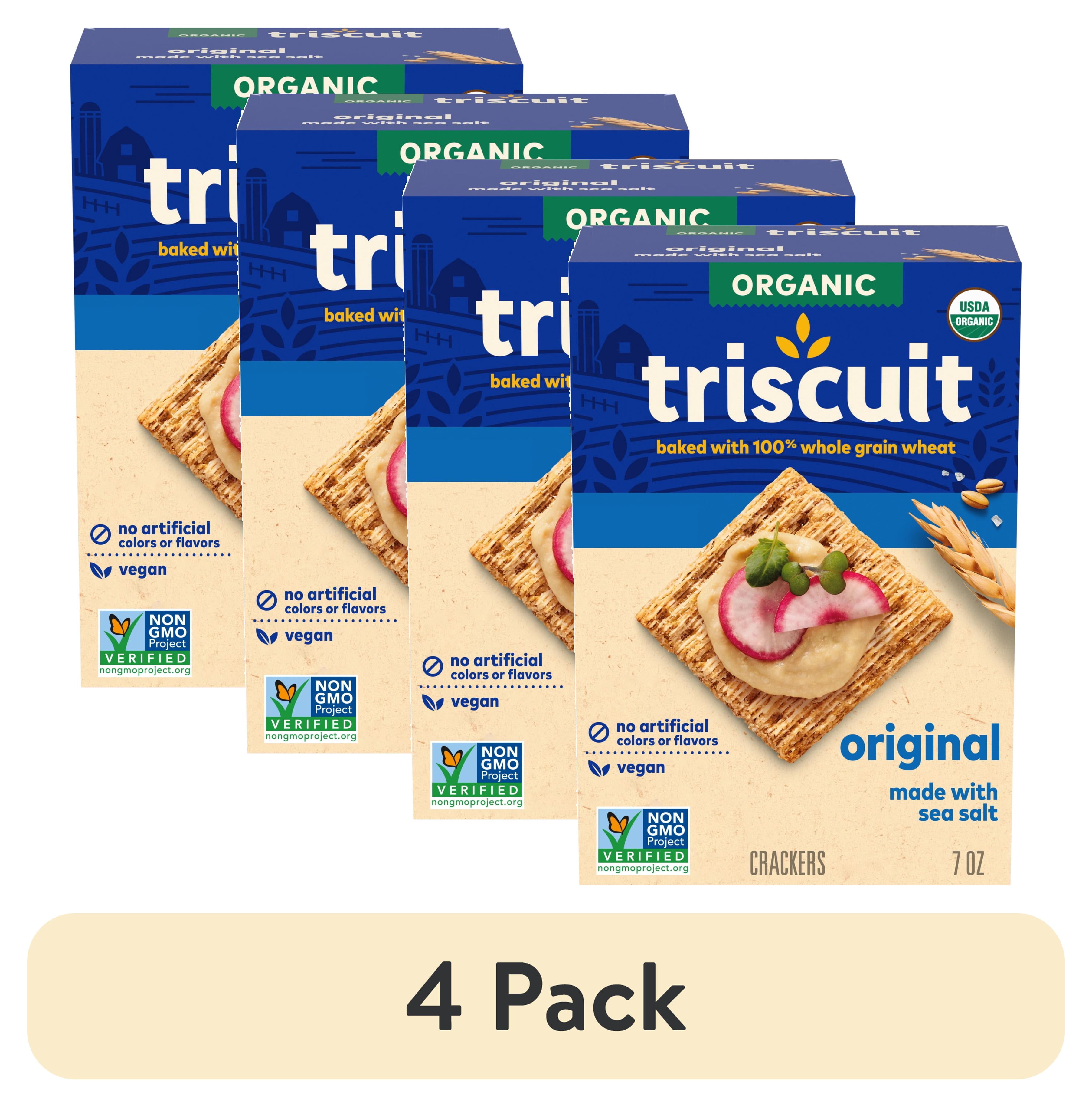 (4 pack) Triscuit Organic Original Whole Grain Wheat Crackers, Organic Crackers, Vegan Snacks, 7 oz
