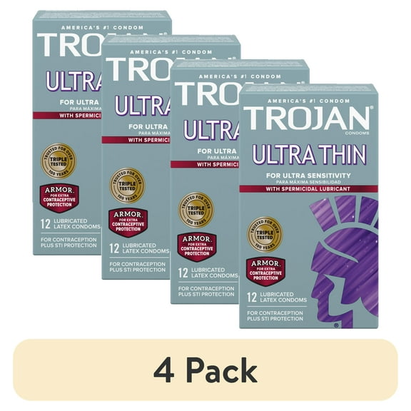 (4 pack) Trojan Condom Sensitivity Ultra Thin Spermicidal Lubricated Condoms, 12 Count