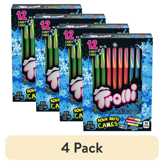 (4 pack) Trolli Sour Brite Candy Canes, Fruit Flavored, Sour Holiday Christmas Candy, 5.3oz, 12 Count, Regular Size