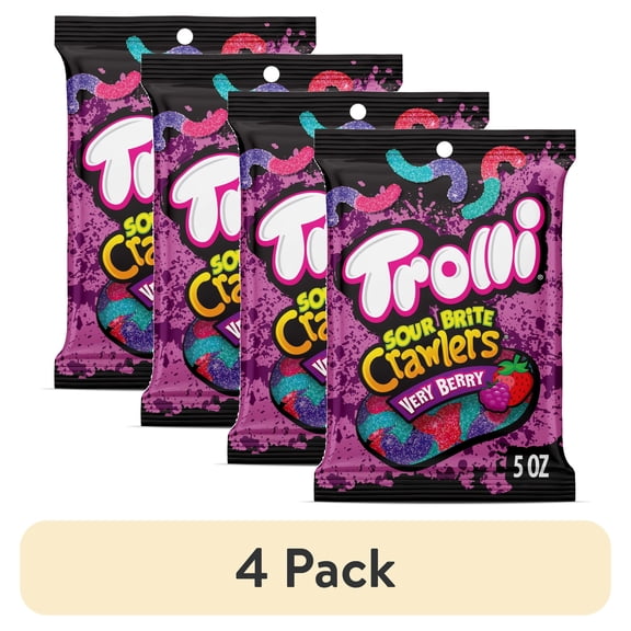 (4 pack) Trolli Sour Brite Crawlers, Candy, Very Berry, Sweet and Sour Gummy Worms, 5 oz