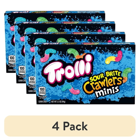 (4 pack) Trolli Sour Brite Crawlers Mini Gummy Candies, 3.5 oz Box