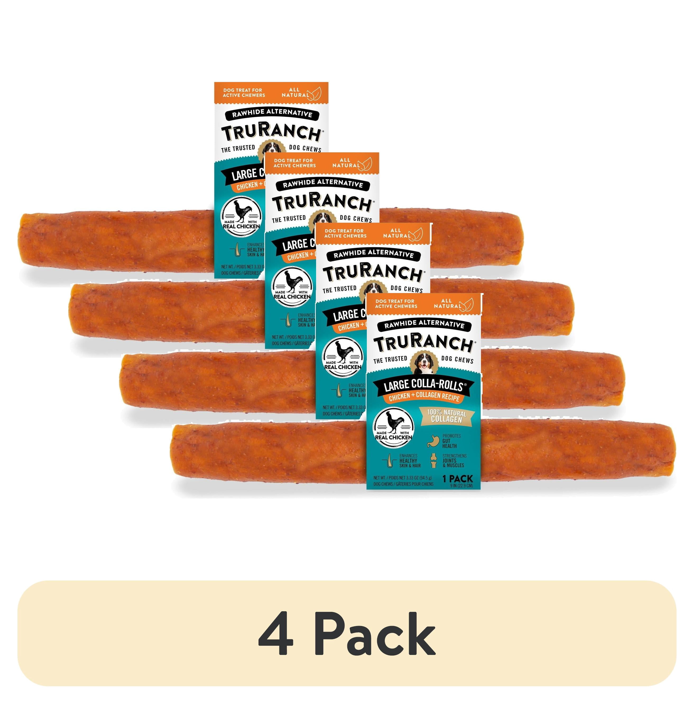 (4 pack) TruRanch All-Natural Rawhide Alternative Dog Treats, Large Collagen Roll, Chicken, 1 Pack