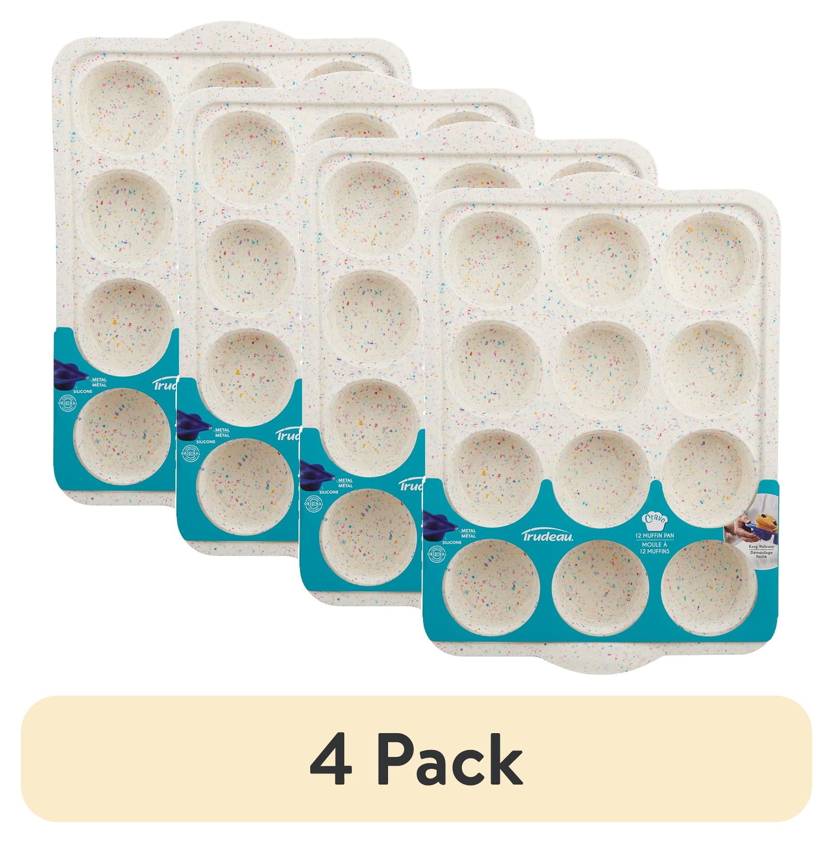 (4 pack) Trudeau Silicone 12 Count Muffin or Cupcake Pan, Multicolor Confetti, Dishwasher Safe, Regular 2.75 inch Diameter