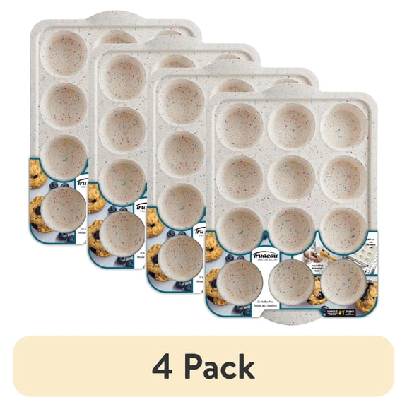 (4 pack) Trudeau Silicone 12ct Muffin & Cupcake Pan – Perfect for Bites, Small Pies, Egg Bites, Rice Krispies Treats, Cheesecake Cups & More
