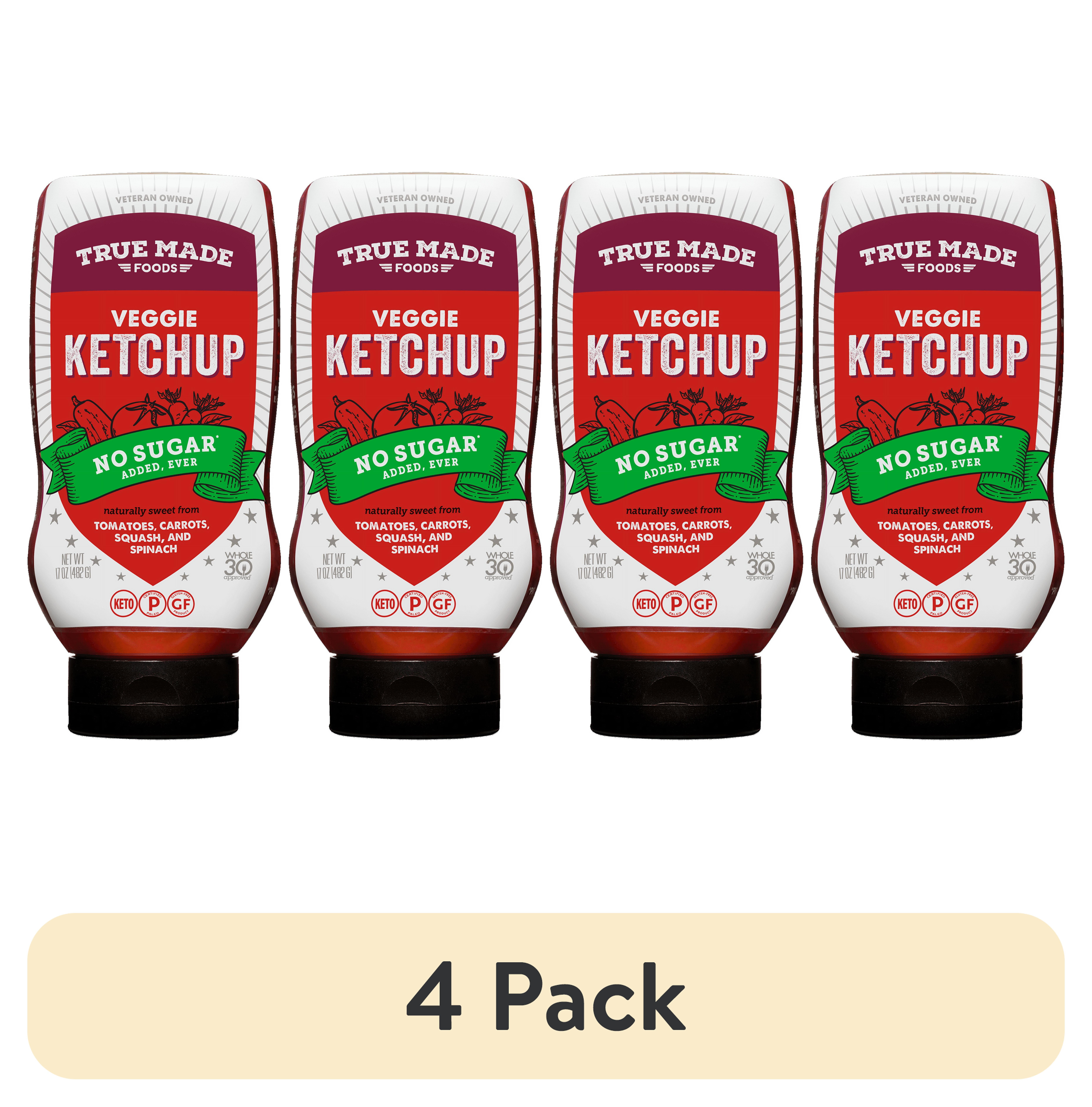 (4 pack) True Made Foods No Sugar Added Veggie Ketchup, 17 oz