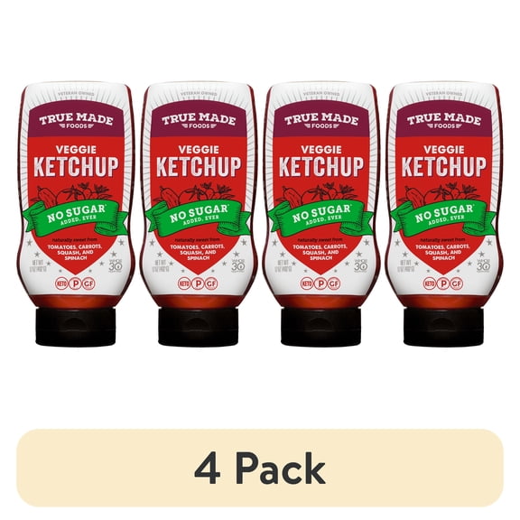 (4 pack) True Made Foods No Sugar Added Veggie Ketchup, 17 oz