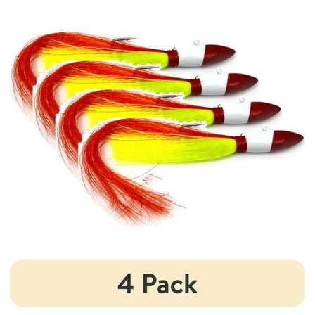 (4 pack) Tsunami Buster Red Tail Jig Fishing Lure 3/4 oz. – Chartreuse & Red