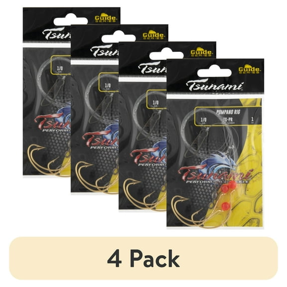 (4 pack) Tsunami Pompano Fishing Rig 3‑Hook Monofilament Leader