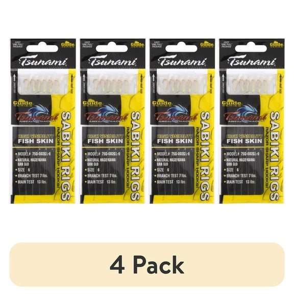 (4 pack) Tsunami Sabiki Fishing Rig – Natural Hage/Kawa Green Glow