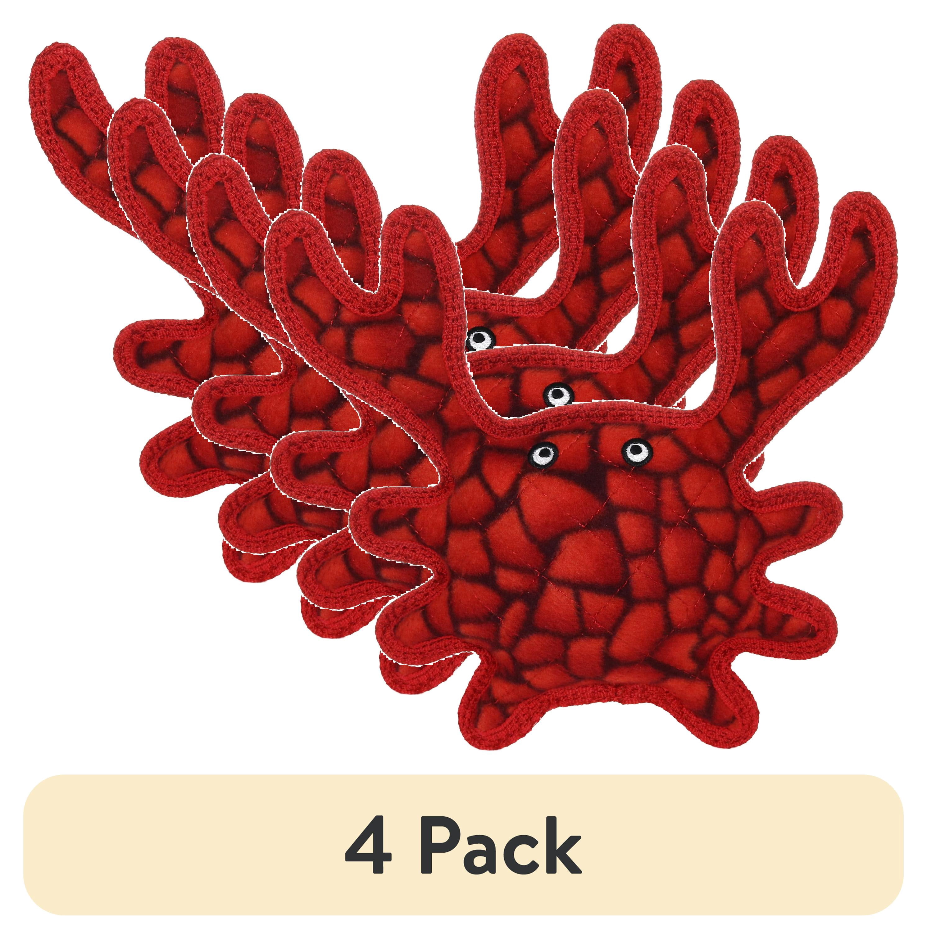 (4 pack) Tuffy Medium Crab Red Durable Plush Dog Toy