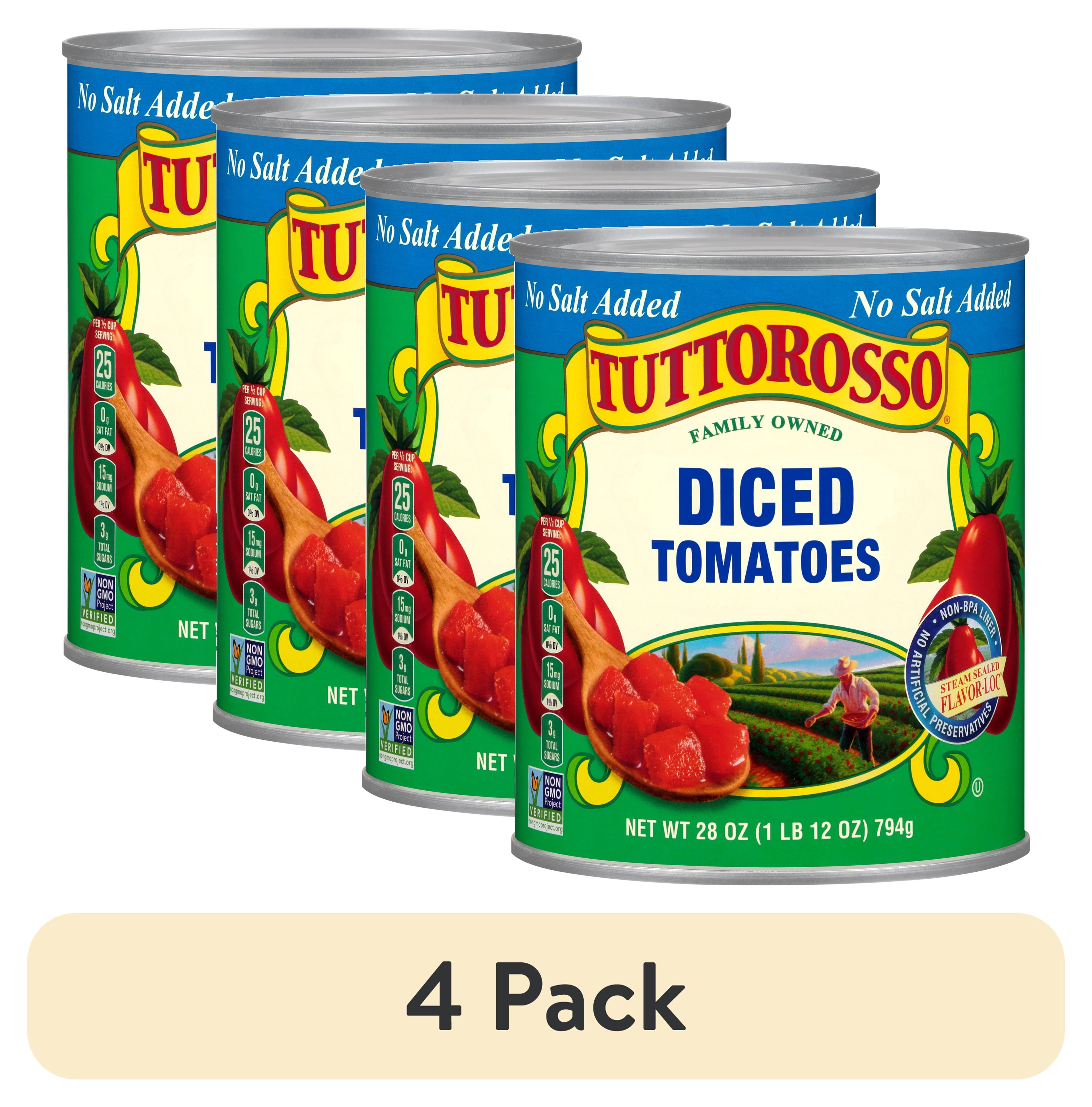 (4 pack) Tuttorosso No Salt Added Diced Tomatoes, 28 oz Can