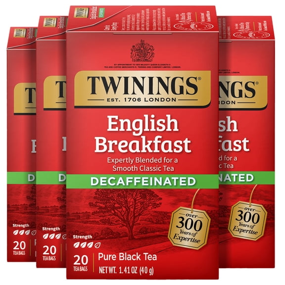 (4 pack) Twinings English Breakfast Decaffeinated Pure Black Tea Bags, 20 Count Box