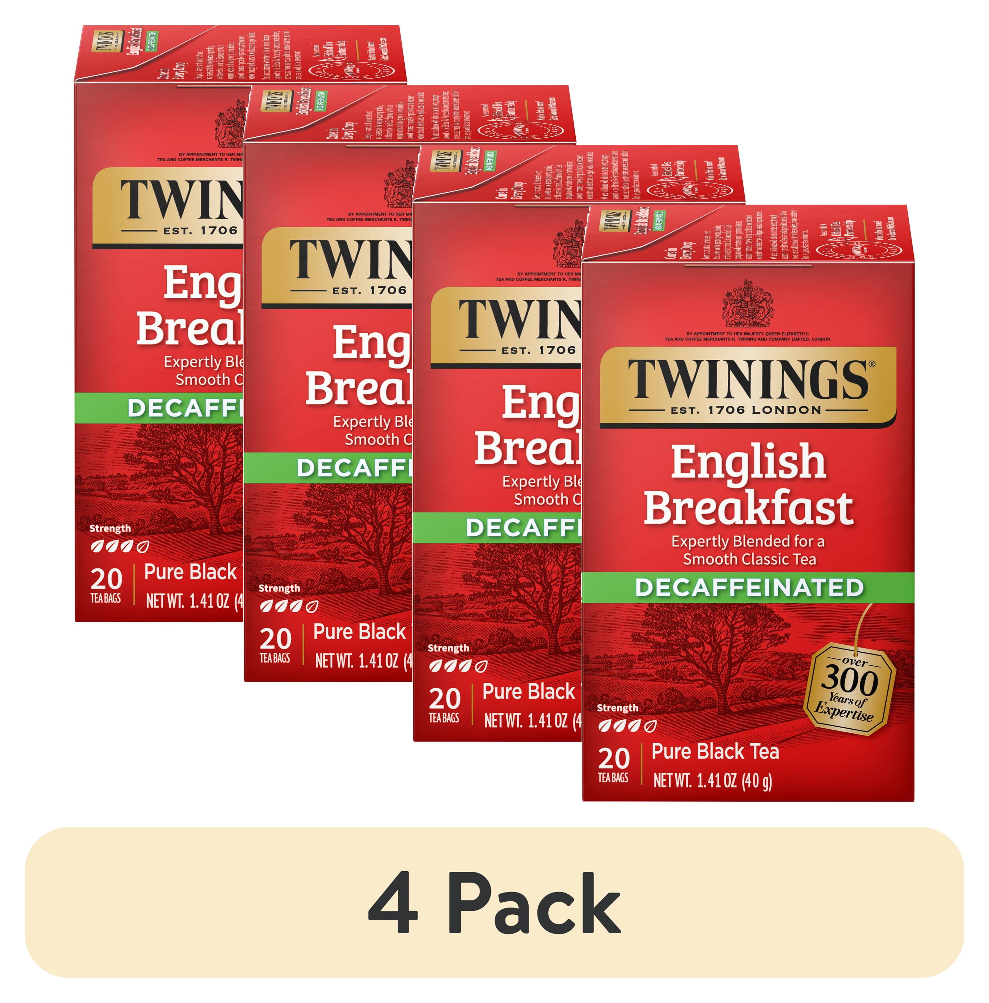 (4 pack) Twinings English Breakfast Decaffeinated Pure Black Tea Bags, 20 Count Box