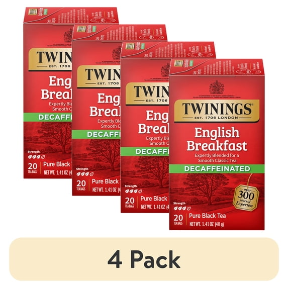 (4 pack) Twinings English Breakfast Decaffeinated Pure Black Tea Bags, 20 Count Box