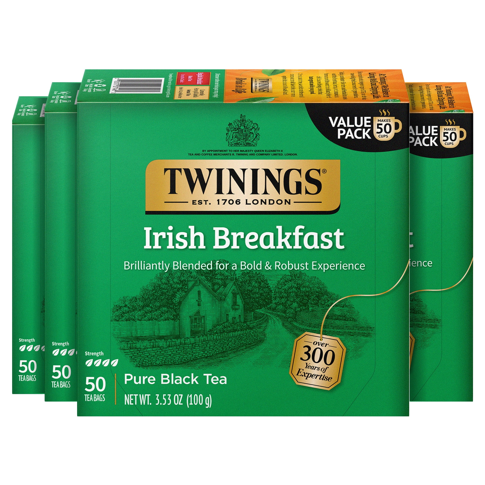 (4 pack) Twinings Irish Breakfast Robust Black Tea Bags, 50 Count Box