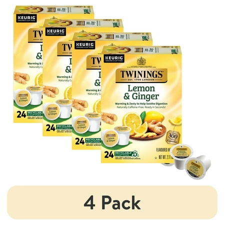 (4 pack) Twinings Lemon & Ginger K-Cup® Pods for Keurig, Caffeine Free Herbal Tea, 24 Count