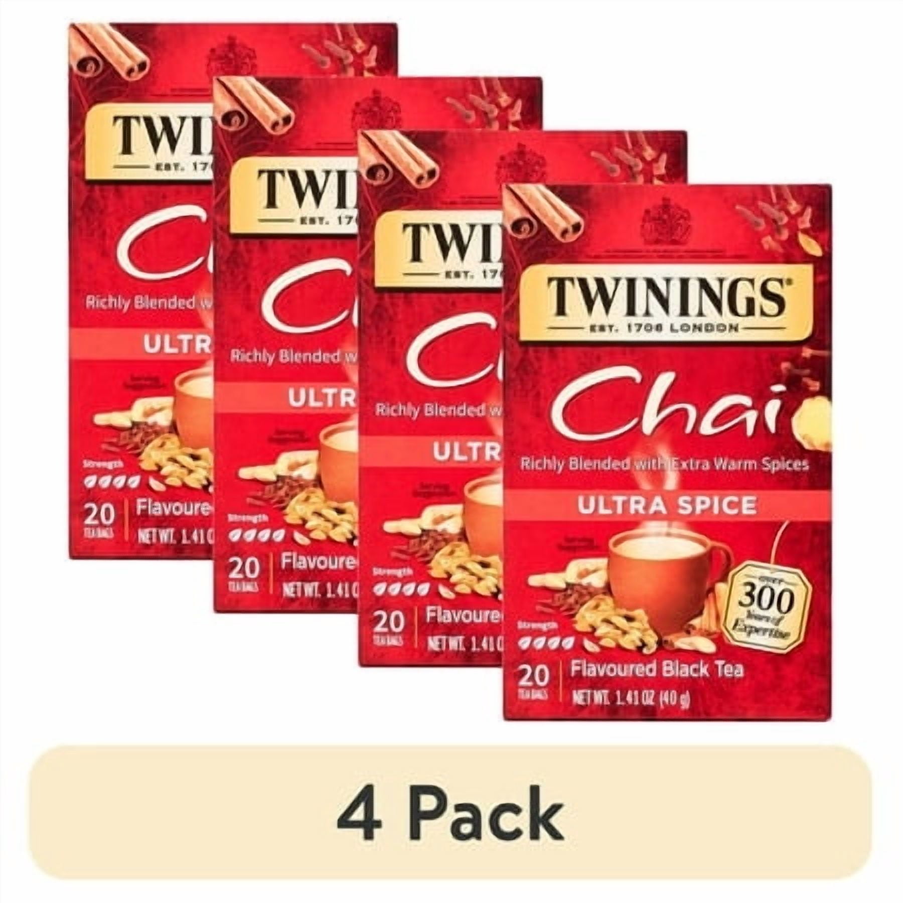(4 pack) Twinings Of London Ultra Spice Chai Tea Bags, 20 Ct, 1.41 oz.