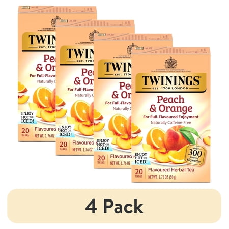 (4 pack) Twinings Peach & Orange Herbal Tea Bag, 20 Count Box