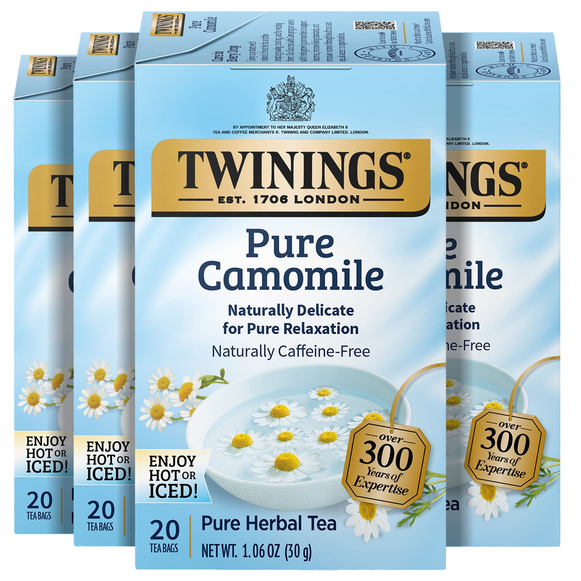 (4 pack) Twinings Pure Camomile Herbal Tea Bags, Caffeine Free, 20 Count Box