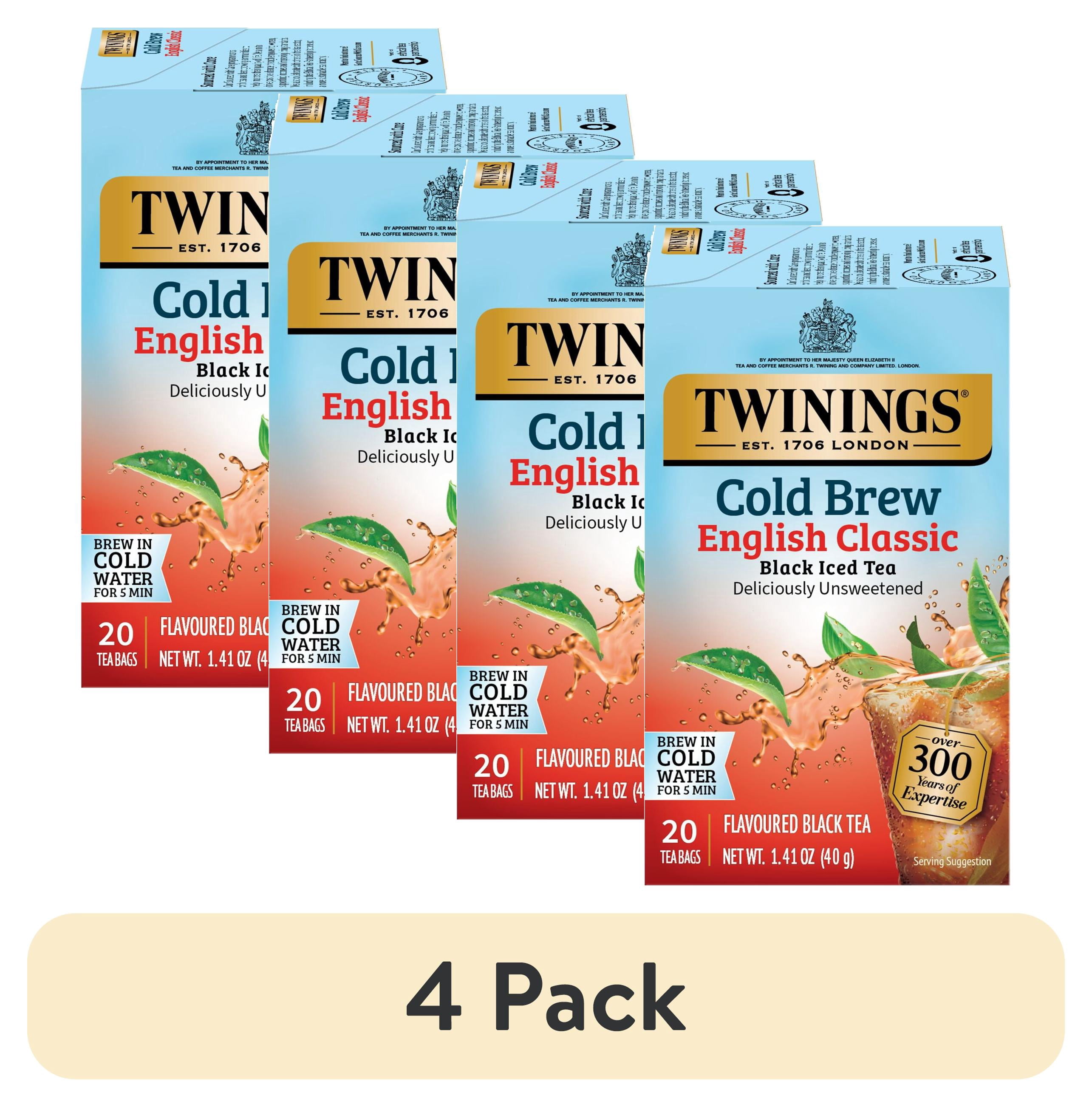 (4 pack) Twinings English Classic Cold Brew Iced Black Tea Bags, Unsweetened, 20 Count