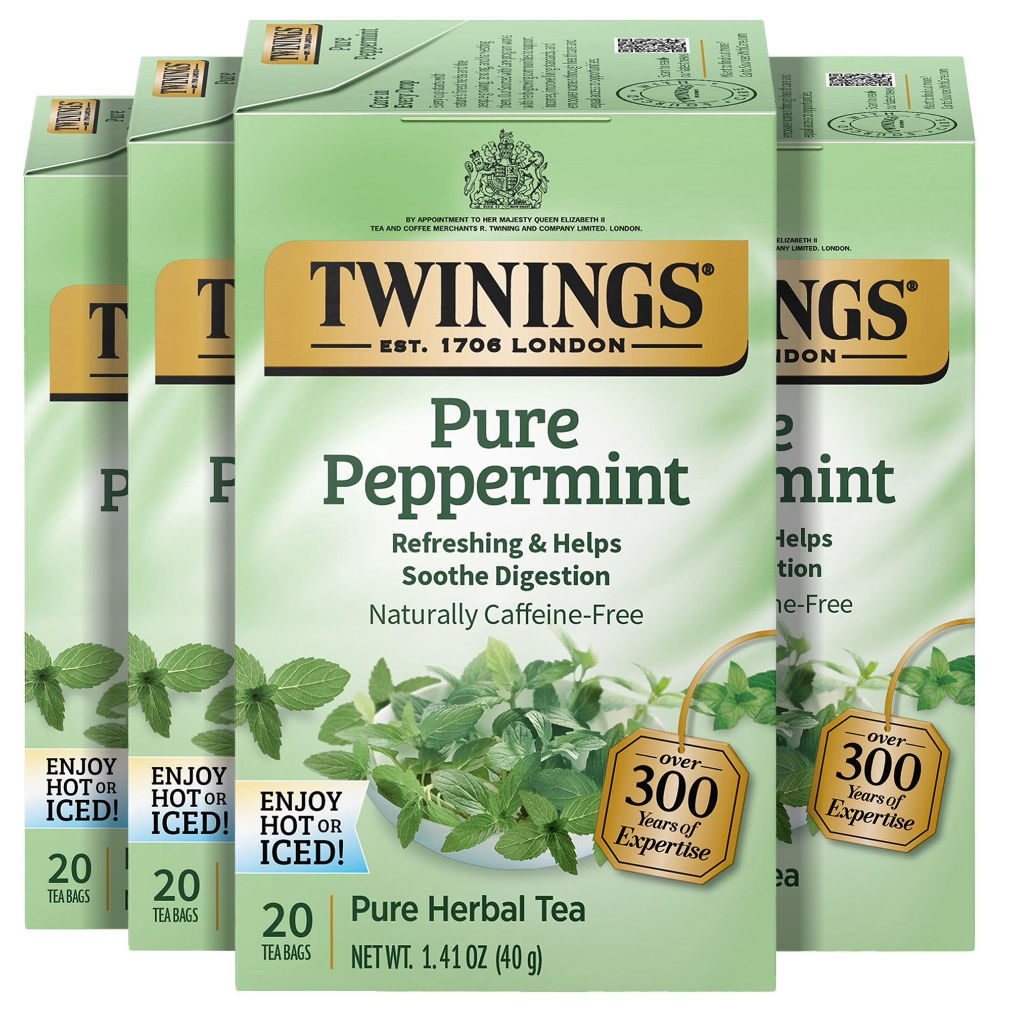 (4 pack) Twinings of London Pure Peppermint Herbal Tea Bags , 20 Ct., 1.41 oz.