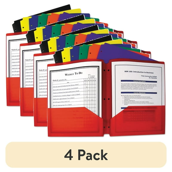 (4 pack) Two-Pocket Heavyweight Poly Portfolio Folder with Three-Hole Punch