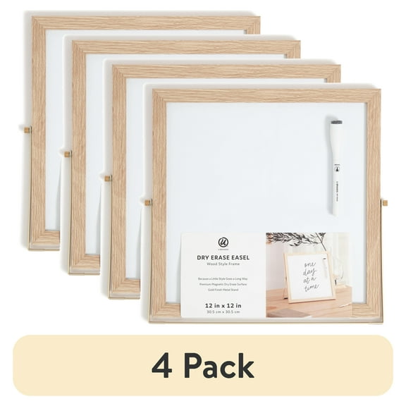 (4 pack) U Brands 12 x 12 in. Magnetic Desktop Dry Erase Easel Whiteboard, Wood Style Frame, with Marker