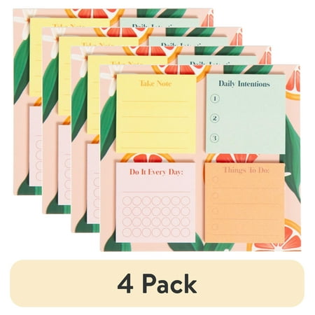 (4 pack) U Brands Mini Sticky Notes, Set of 4, 1.4 x 1.4 in., 25 Sheets Each, Painted Fruits Design