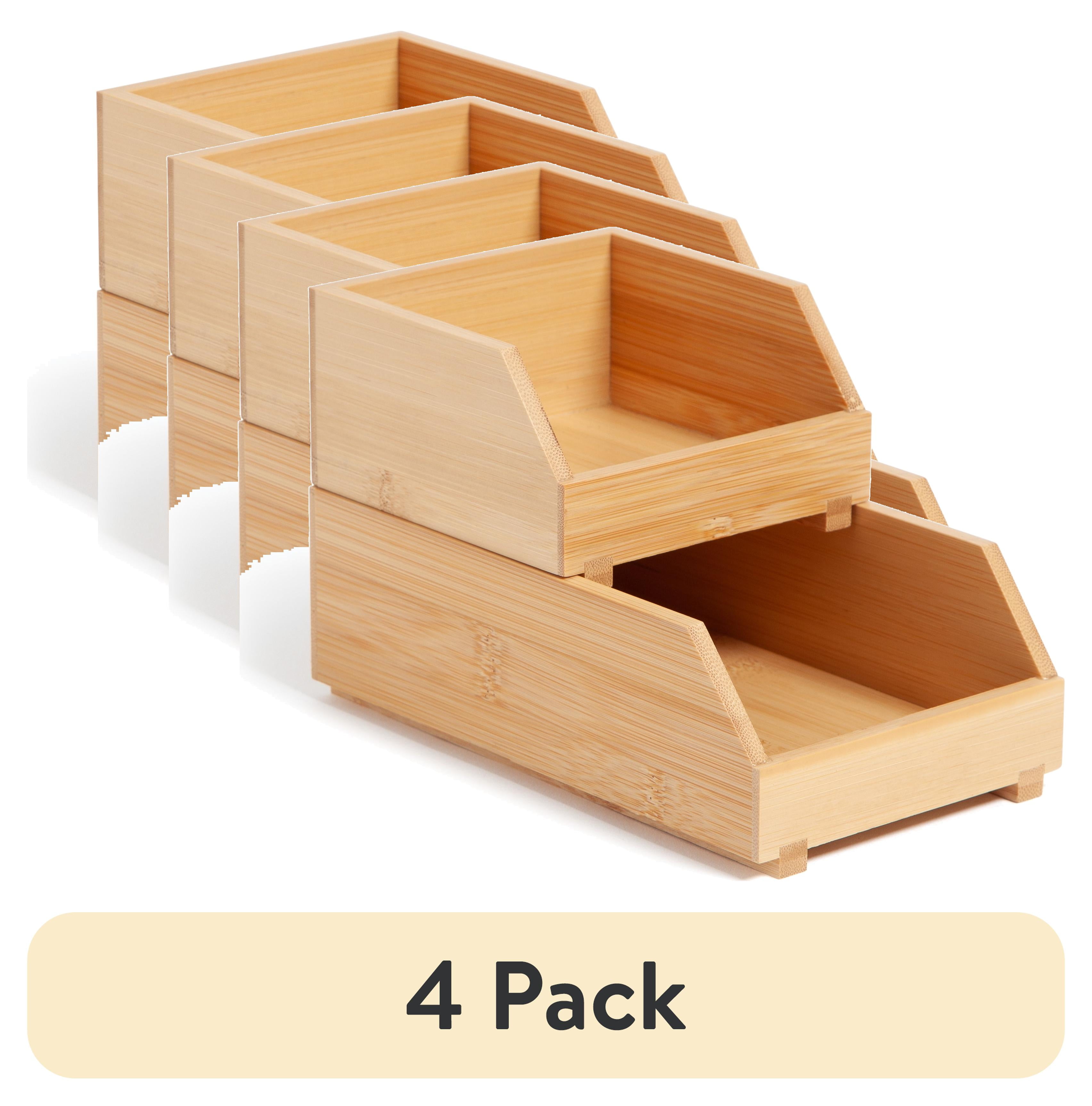 (4 pack) U Brands Zen Stacking Bins, Set of 2, 4.5" x 7.7" x 5", Bamboo, Made of Natural Materials