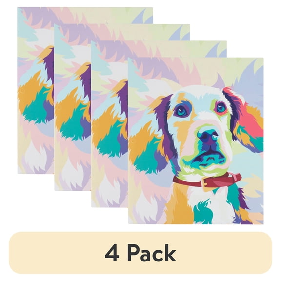 (4 pack) U Style Expressions Two-Pocket Paper Folder, 11.69" x 9.57", Multicolor Pastel Dog